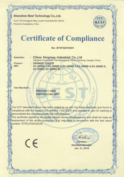 Chiny China Kingmax Industrial Co.,ltd. Certyfikaty